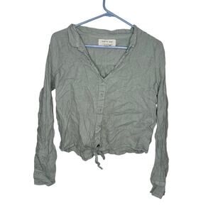 Cloth & Stone Sage Green Linen Button Up Shirt Large Front Tie